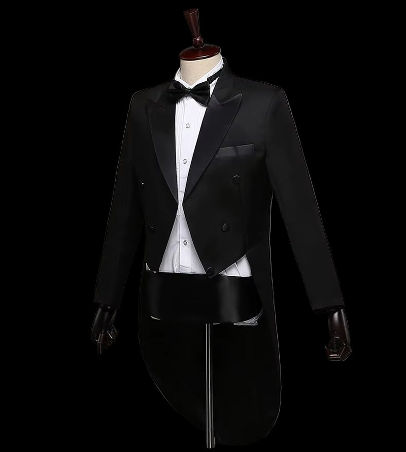 Tuxedo Dress Tailcoat Men Classic Black Shiny Lapel Tail Coat Tuxedo Wedding Groom Stage Singer 2-Piece Suits Dress Coat Tails