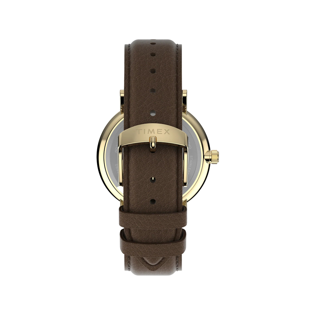 Timex Men's Gold-Tone Case, Brown Vegan Leather Strap | Tw2v91300