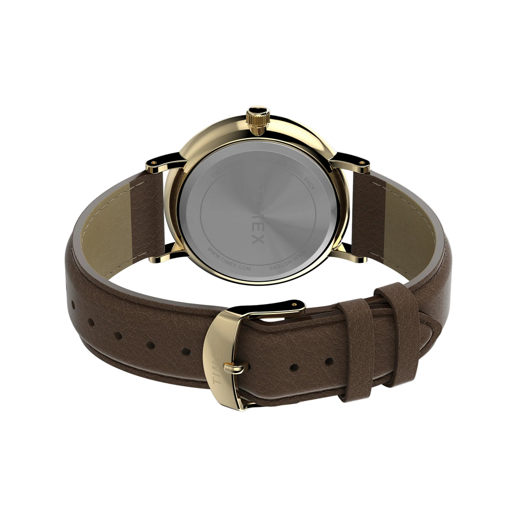 Timex Men's Gold-Tone Case, Brown Vegan Leather Strap | Tw2v91300