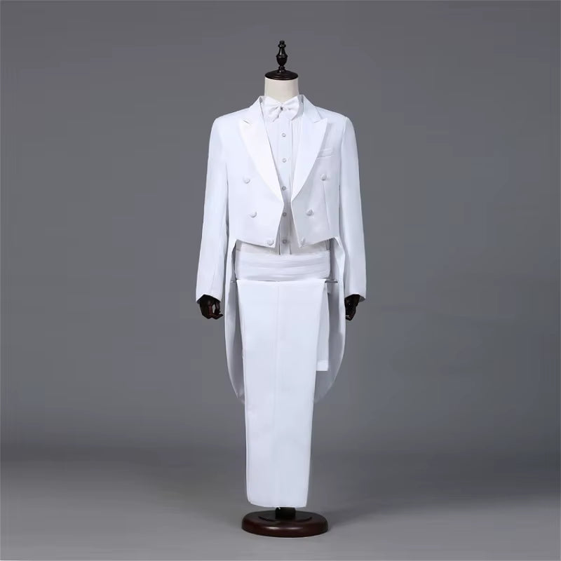 Tuxedo Dress Tailcoat Men Classic Black Shiny Lapel Tail Coat Tuxedo Wedding Groom Stage Singer 2-Piece Suits Dress Coat Tails