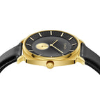 Trnda Men's Gold Stainless Steel Watch, Black Leather Band | Trn-Ss45