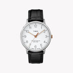 Timex Men's Black Leather Watch, White Dial | Tw2r71300