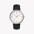 Timex Men's Brass Watch, White Dial, Black Leather Strap | Tw2t34700