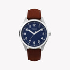 Mens Main Street Silver Tone Case Brown Strap Blue Dial Watch | TW2Y16200