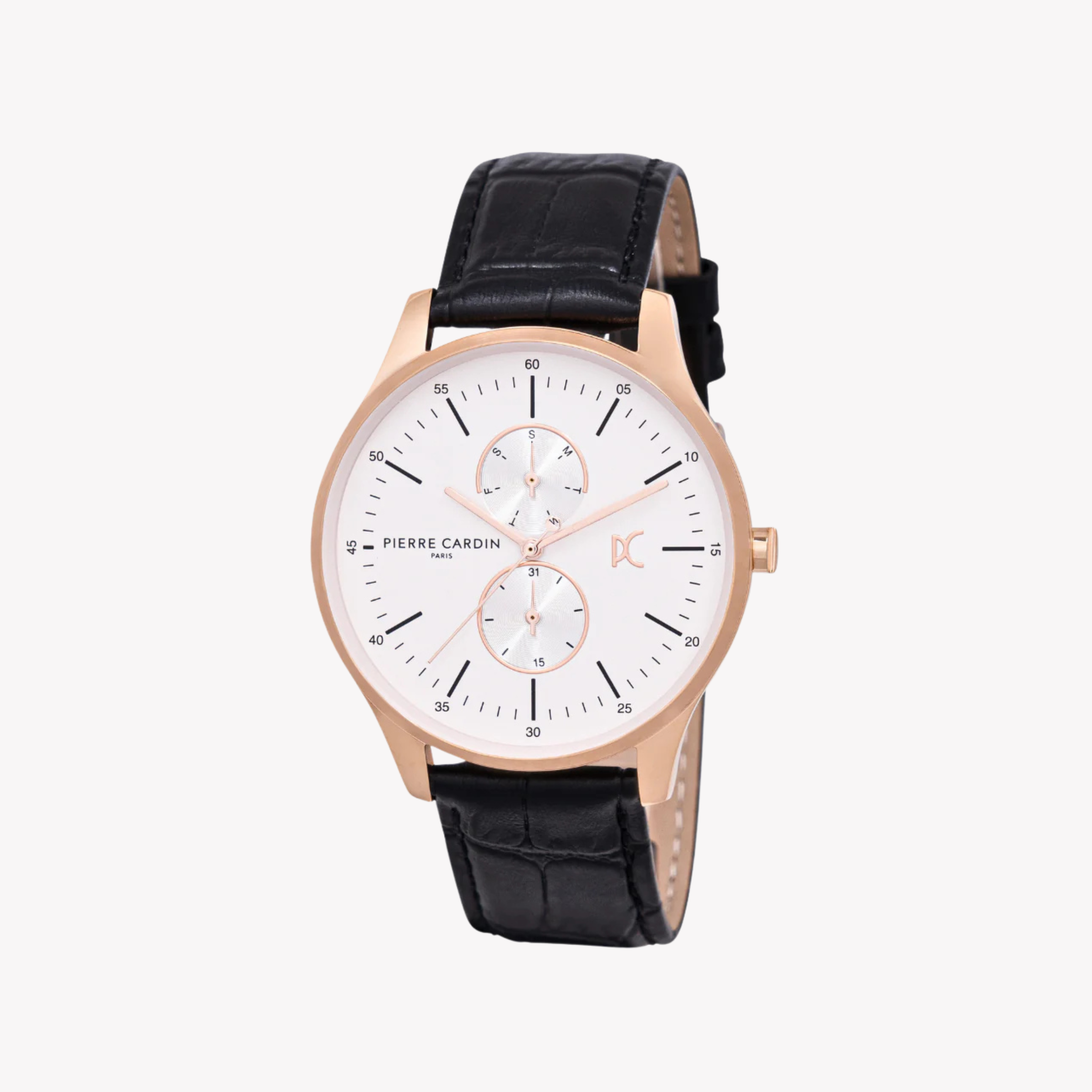Pierre Cardin Men's Rose Gold Watch, Black Leather | Cba.4026