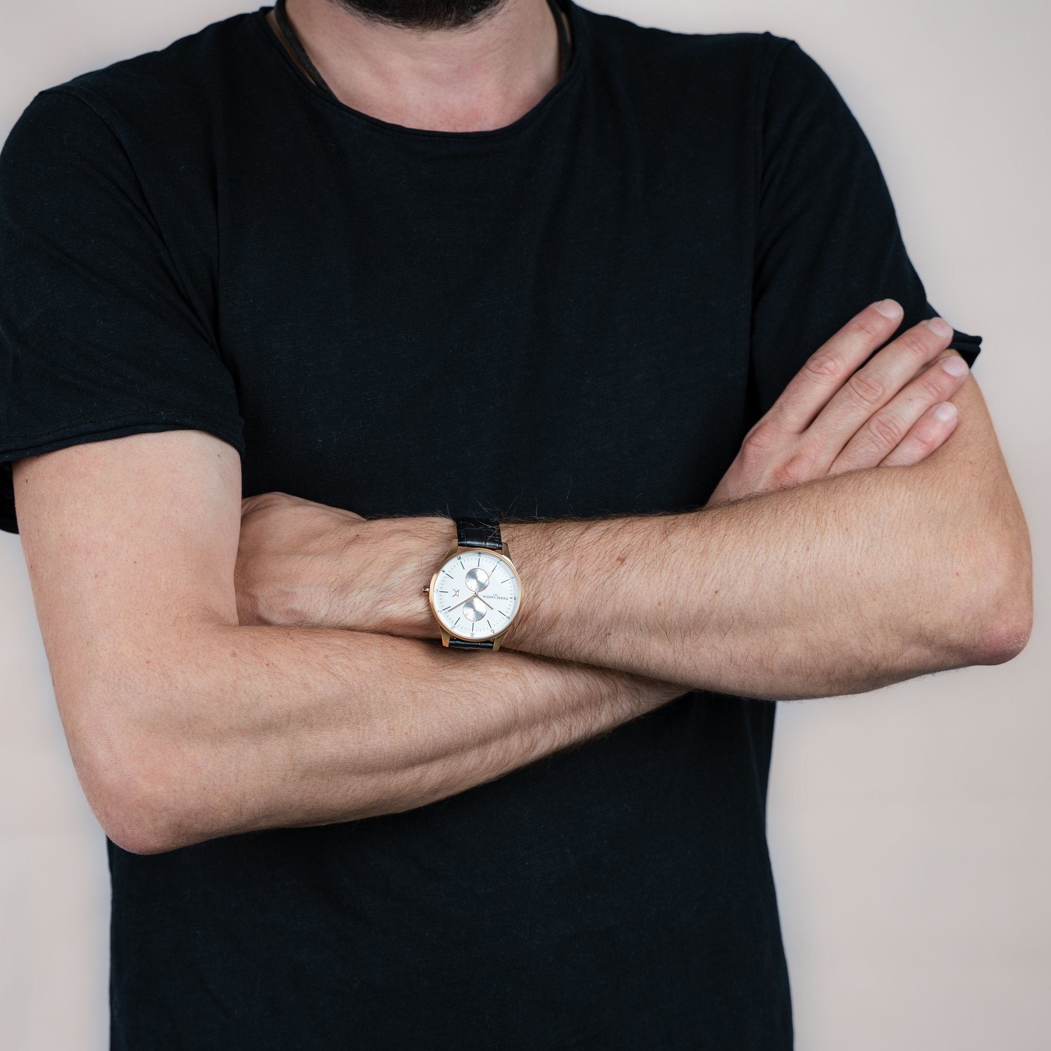 Pierre Cardin Men's Rose Gold Watch, Black Leather | Cba.4026