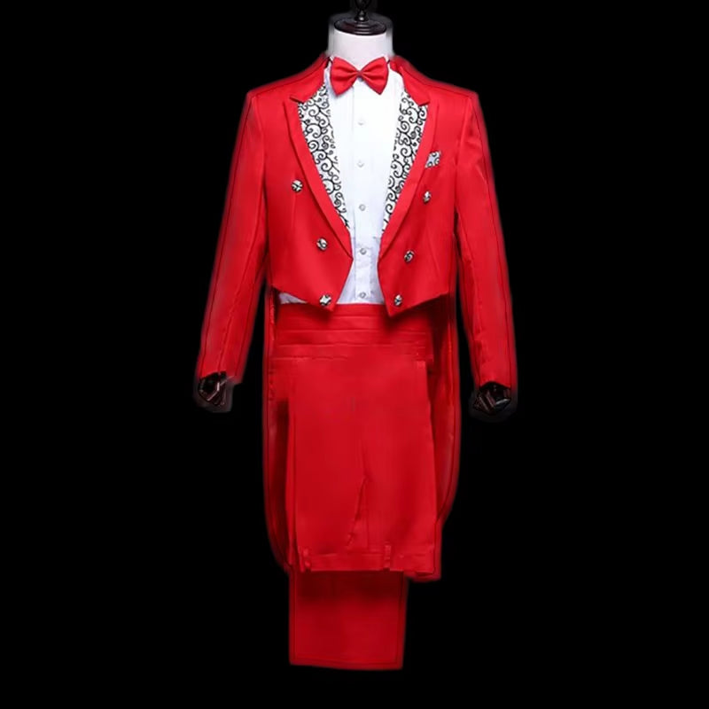 Tuxedo Dress Tailcoat Men Classic Black Shiny Lapel Tail Coat Tuxedo Wedding Groom Stage Singer 2-Piece Suits Dress Coat Tails