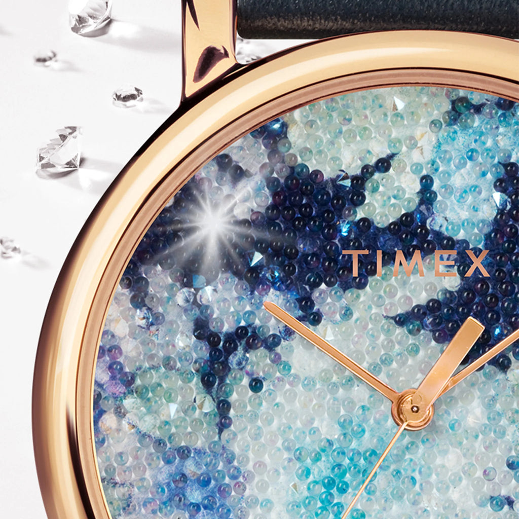 Timex Women's Blue Leather Watch, Rose Gold Case | Tw2r66400