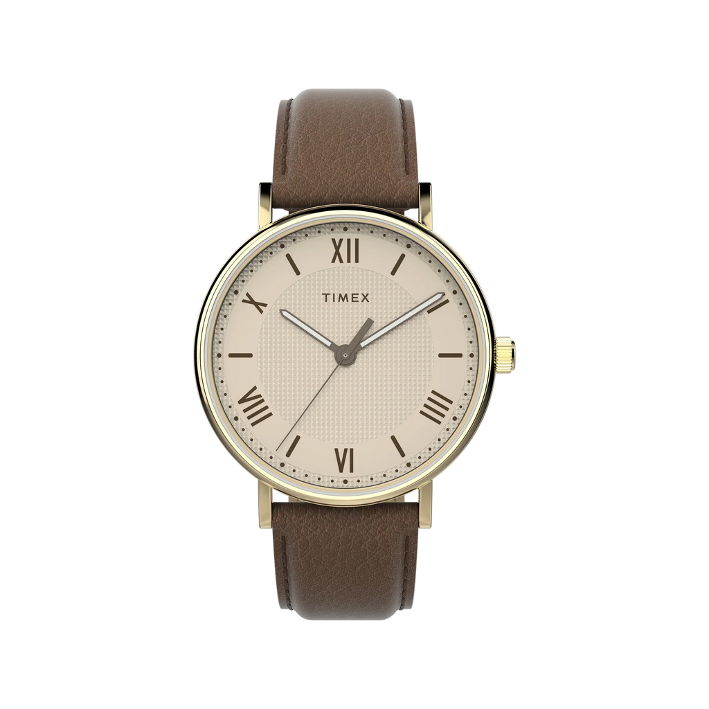 Timex Men's Gold-Tone Case, Brown Vegan Leather Strap | Tw2v91300