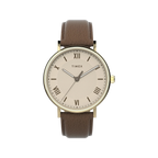 Timex Men's Gold-Tone Case, Brown Vegan Leather Strap | Tw2v91300