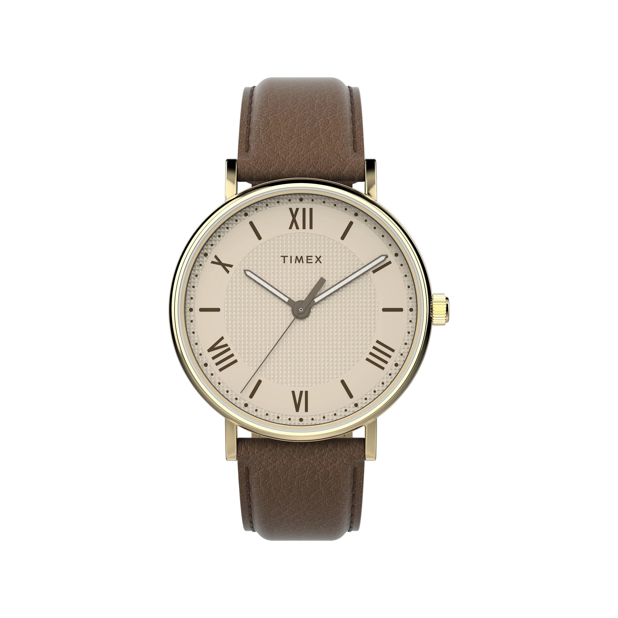 Timex Men's Gold-Tone Case, Brown Vegan Leather Strap | Tw2v91300