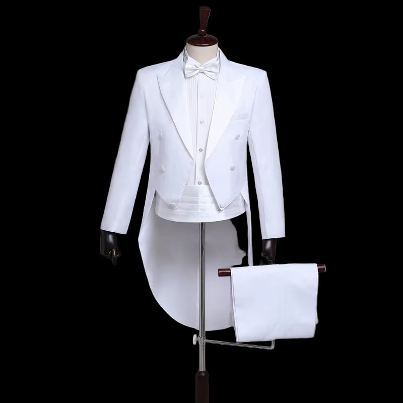Tuxedo Dress Tailcoat Men Classic Black Shiny Lapel Tail Coat Tuxedo Wedding Groom Stage Singer 2-Piece Suits Dress Coat Tails