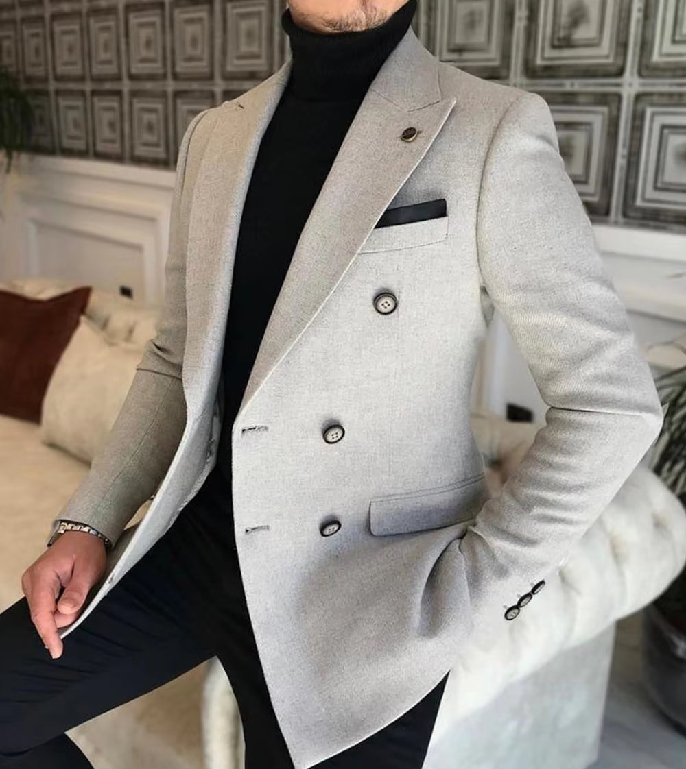 Formal 2025 New Burgundy Red Grey Lapel Tux Men Slim Fit Suits Coat Jacket Custom Made for Wendding Party Woolen Cloth